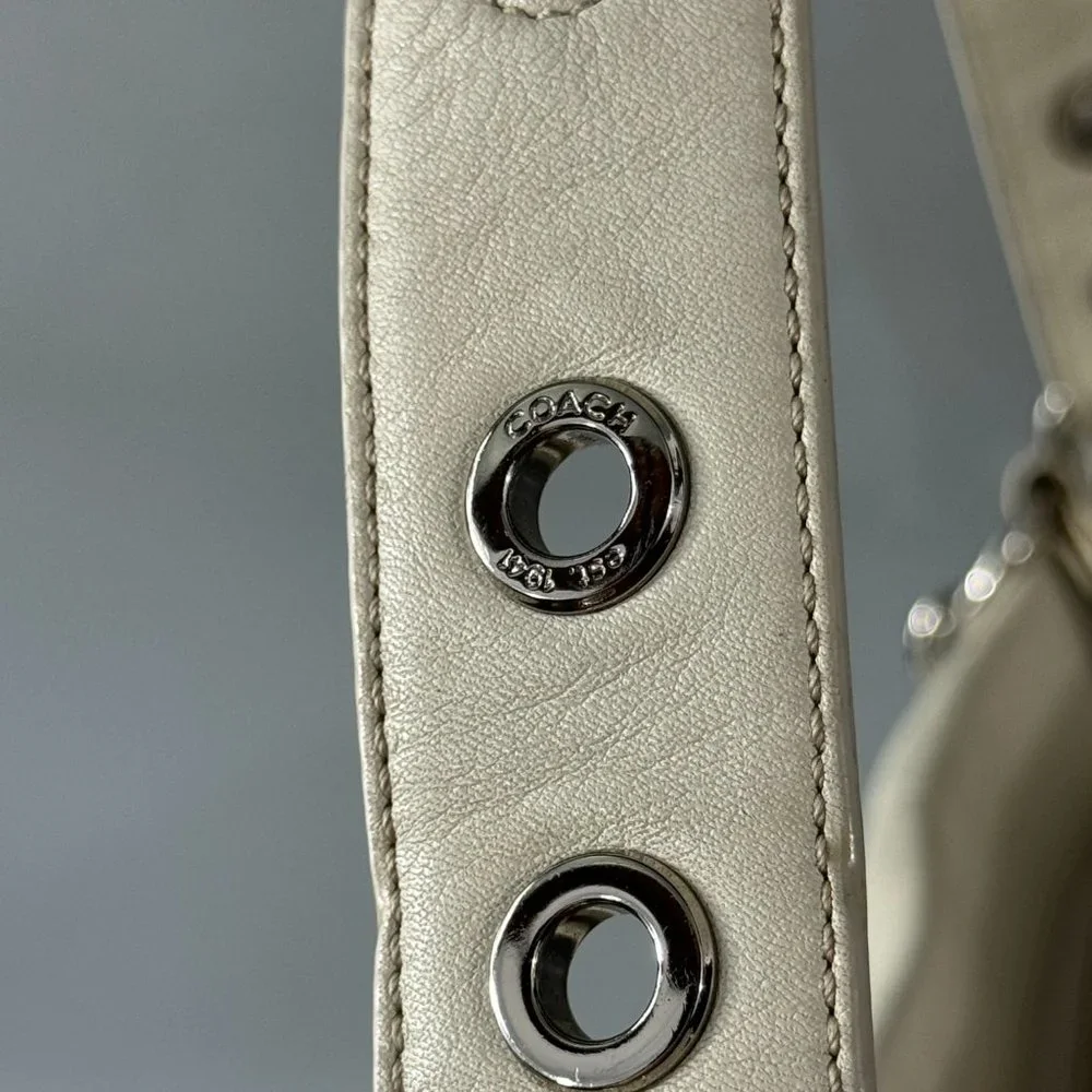 COACH # 1417 Off-White Leather Top Zip Shoulder Bag - Picture 5 of 13